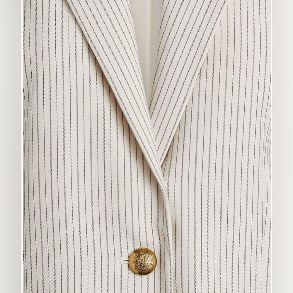 Lauren Ralph Lauren Women's Pinstripe-Print Straight-Fit Blazer - Cream Size 10 - Picture 3 of 14